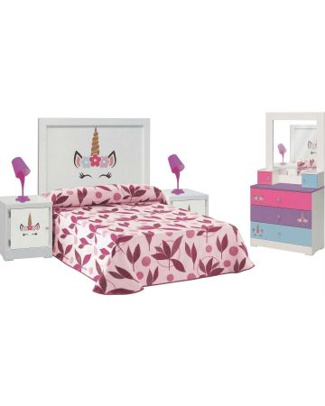 Recámara Completa Matrimonial Unicornio 4 piezas - Color Blanco