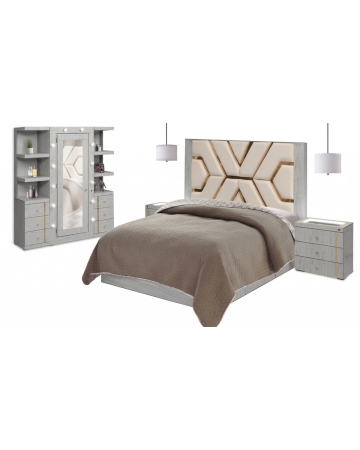 Recámara Completa King Size Silvana 4 Piezas - Color Gris